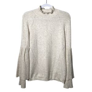 Knyt & Lynk Cream Colored Mock Neck Sweater Double Bell Sleeves Women's Size Med
